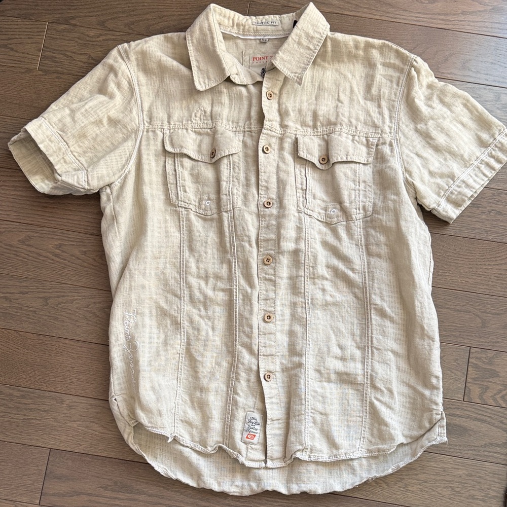 Point Zero Men's Short-Sleeve Button-Down Shirt in Cream